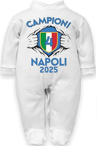 Corredino Neonato Abbigliamento Napoli calcio campione d'italia 2025 4° scudetto Personalizzato nome napoletano partenopeo gadget t-shirt maglietta body