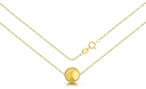 LAMUR 14k Gold Kugelkette, Damen Goldkette mit Geschenkverpackung, Goldschmuck mit Putztuch, Echtgold, Länge 42 cm, Kugeldurchmesser 6 mm