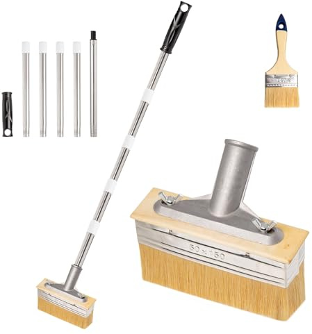 6 Decking Paint Brush 1.6M Long Handle with 3 Decking Oil Brush | Soft Bristles Decking Applicator Deck Stain Applicator Brush for Woodstain, Fence, Patio Decking Stain Deck Coating