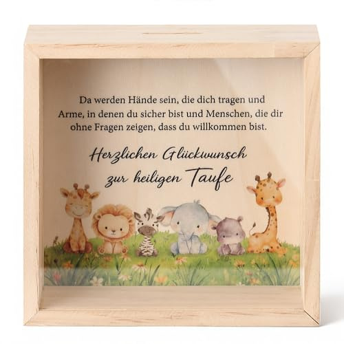 Namalu Taufgeschenke Geldgeschenk Bilderrahmen Spardose Holz, Tiergefährten | 16 x 16 cm, Geldgeschenke Verpackung Taufe, 3D Sparrahmen, Originelle Taufe Geschenk, Taufgeschenke von Großeltern