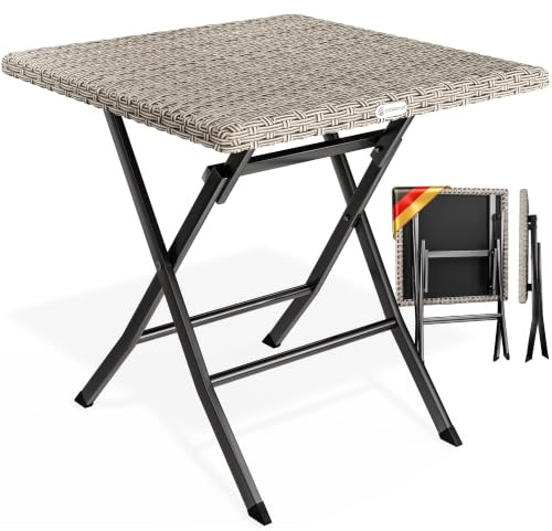 Casaria® Gartentisch Wetterfest Klappbar 65x65cm Balkontisch Polyrattan Outdoor 60kg Belastbarkeit Klapptisch Terrasse Balkon Camping Tisch Creme