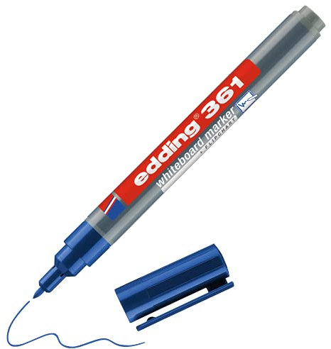 edding 361 whiteboard marker - blue - 1 whiteboard pen - round tip 1 mm - whiteboard pen dry wipe - for whiteboards, flipcharts, pinboards, magnetic and memo boards - sketchnotes - refillable