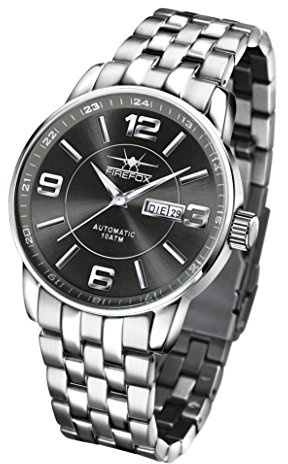 FIREFOX FFS500-104 Sunray titangrau Herrenuhr Automatikuhr Miyota 8205 Tag Datum Glasboden Sicherheitsfaltschließe massiv Edelstahl 10 ATM wasserdicht