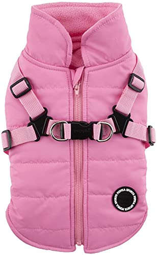 Puppia Hochwertiger Hundemantel für kleine Hunde und mittelgroße Hunde - wasserdicht und mit Fleece gefüttert für angenehme Wärme - Hundemantel mit Geschirr, Pink, L