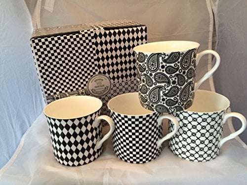 FINE BONE CHINA SET OF 4 MUGS GIFT BOXED SHADES OF GREY FREE UK DELIVERY