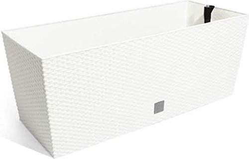 Blumentopf Blumenkasten Blumenkübel Pflanztopf Rechteckig Polyrattan Bewässerungssystem Wasserspeicher Wasserstandsanzeiger 4 Farben 2 Größen von rg-vertrieb (600 Weiß)
