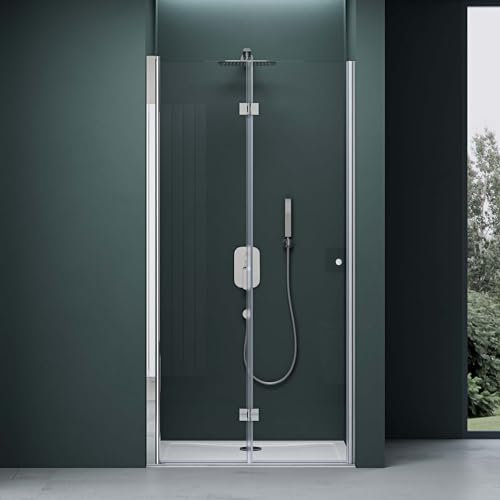 Mai & Mai Porte de douche pliante 80x190cm paroi de douche en niche transparent porte pivotante avec revêtement nano easy clean R26K