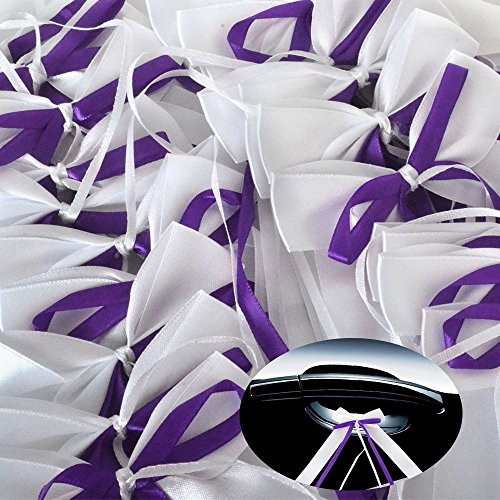 Yulakes 50 Stück Auto Schnallen Satin Weiß Lila Hochzeit Deko