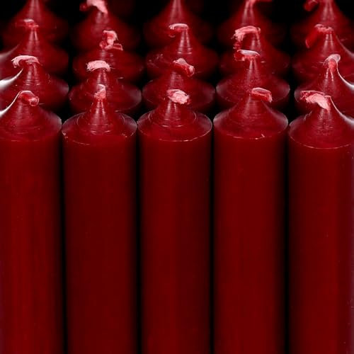 Bütic GmbH Stabkerzen durchgefärbt 100mm x Ø 22mm, Kerzen hochgereinigt, Brenndauer 4h, geruchsneutral, rußarm mit rückstandsfreiem Abbrand, Farbe:Dunkelrot, Set mit:25 Stück