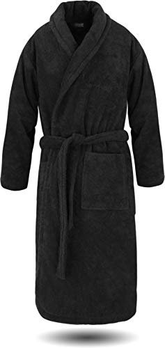 normani Luxus Bademantel | Saunamantel Flee 450 g/sm aus 100% Baumwolle für Damen und Herren in XS-8XL Farbe Schwarz Größe 4XL