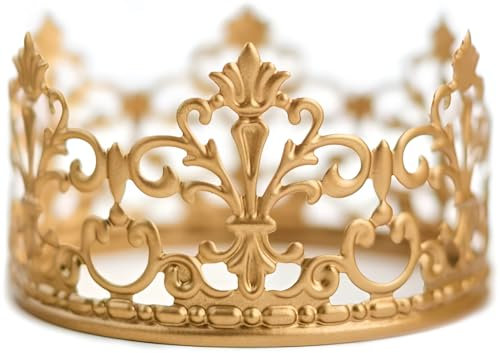 (Matted Golden) Vintage Crown Cake Topper Royal-Themed Baby Shower Decorations Princess And Prince Headpiece 3.9 x 2.3 inch