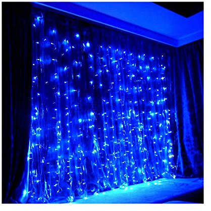 JnDee Safe Voltage Curtain Christmas Fairy Lights BLUE 300 LED 3m*3m 30 Drops Plus a Massive 10M Lead Cable, 8 Modes with Memeory, 31V Safe Voltage (3M*3M 300LED, Blue)
