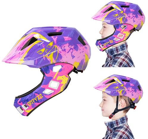 Kinder Fahrradhelm Leicht Integralhelm Kinder mit Abnehmbaren Kinnschutz Kinder Downhill Helm für Balance Bike Scooter Roller Skates
