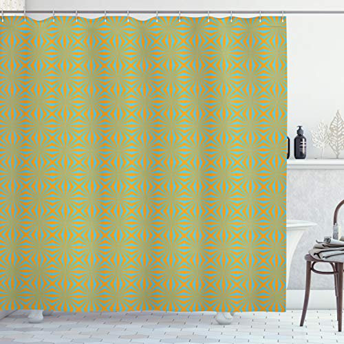 ABAKUHAUS Abstract Shower Curtain, Optical Illusion Psychedelic Pattern with Bicoloır Whirlpool Funky Retro, Cloth Fabric Bathroom Decor Set with Hooks, 78 Inches, Blue and Orange