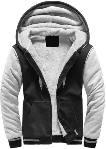 VSUSN Uomo Felpa con Cappuccio Manica Lunga Felpe con Cappuccio Vello Foderato Hoodies con Cerniera Cappotto Giacca Inverno Caldo(Nero&Bianco,S)