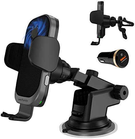 Wefunix 15W Chargeur Induction Voiture [Serrage Automatique + Ventilateur] Qi Chargeur Sans Fil Voiture Rapide compatible avec iPhone 16 15 14 13 12 11 X Samsung S25 S24 S23 S22 S21 S20 Note 20 Huawei