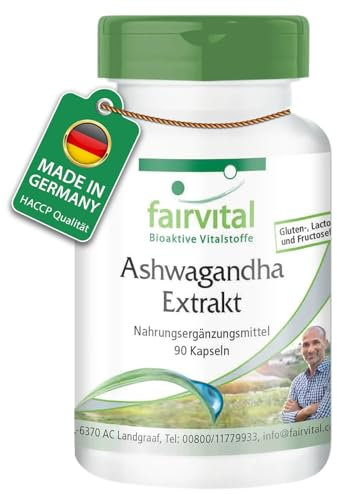 Fairvital | Ashwagandha Kapseln - 90 Kapseln - HOCHDOSIERT - 1000mg Ashwagandha-Extrakt 12:1 pro Tagesdosis - 5% Withanolide - VEGAN - Withania Somnifera