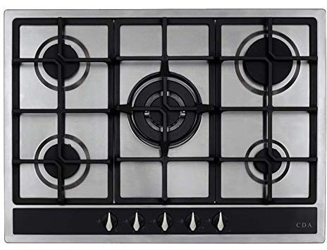 CDA 70cm 5 burner Gas Hob with Wok Burner - Stainless Steel
