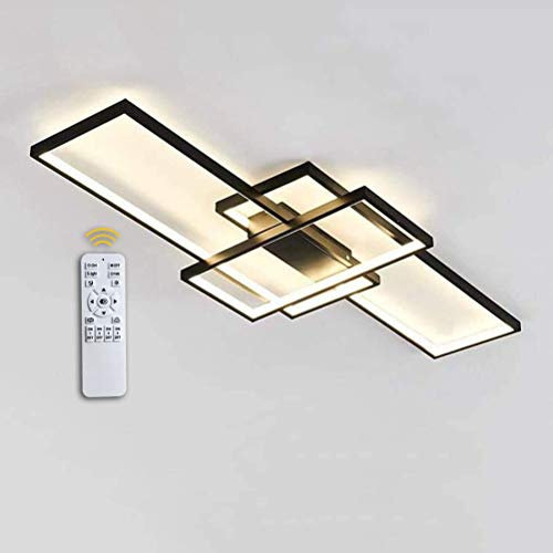 Modern Quadrat 80W LED Deckeleuchen Dimmbar Mit Fernbedienung Wohnzimmerlampe, Aluminium Acryl Deckenleuchte Chic Eckig Deckenlampe für Schlafzimmer Esszimmer Küche Flur Lampe, schwarz, 90*50*9cm