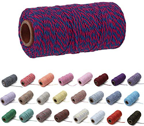 100 Yard/2 mm Baumwollseil, bunt, Handwerk, Kordel zum Stricken von Geschenken, Basteln (Rosa Rot & Saphirblau)