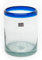 EMPORION Juego de 6 vasos soplados a mano (10 onzas) de México con borde azul cobalto, vidrio de burbujas reciclado rústico y hecho a mano