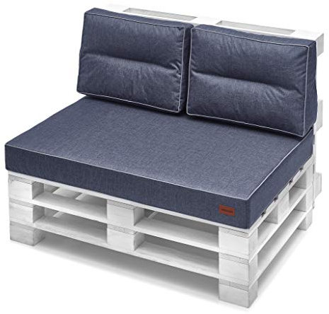 Palettenkissen, Sitzauflage, 120x80x10cm, Lehne 120x40x12cm Euro Palette, Polyester, Wasserabweisend Rückenkissen Auflage Kissen (Dunkel Blau)