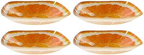 Rammento Set of 4 Large 19cm Glass Bowls - Bright Coloured Citrus Design, Perfect for Soup or Dessert - Durable, Dishwasher Safe Bowls with Glossy Finish