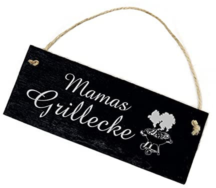 Mamas Grillecke Schild Schiefer Gravur - Grill Mama Gartenschild Türschild 8 x 22 cm