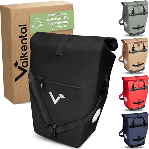 Valkental® Große & wasserdichte Gepäckträgertasche [28L] Abschließbare Befestigung [PVC frei] Fahrradtasche für Gepäckträger mit großen Reflektoren - Inkl. Tragegurt & Innenfächer - Geprüfte Qualität