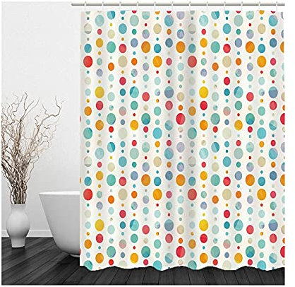 Banemi Kit Rideau Douche, Rideau Fenêtre Salle de Bain Blanc Gris Points Colorés Polyester Rideau de Bain, Rideau de Douche d'automne 150X200cm avec 12 Anneaux