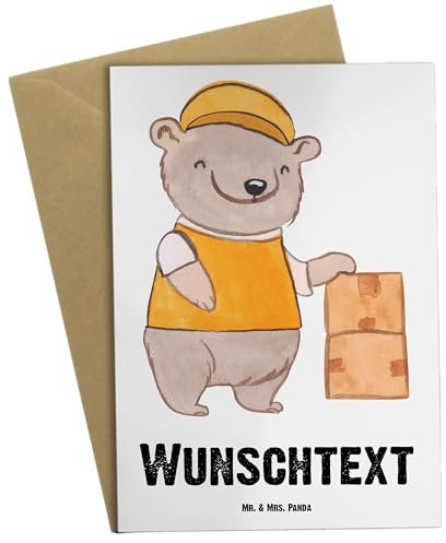Mr. & Mrs. Panda Personalisierte Grußkarte Lieferdienstmitarbeiter Herz - Geschenke, Lustig, Karte, Hochzeitskarte, Pizzabote, Postkarte, Geschenk, Glückwunschkarte, Grußkarten Personalisiert, Spruch