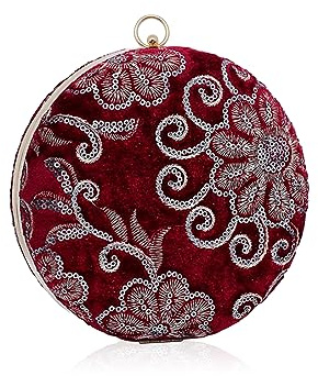 CORIOS Damen Rund Abendtasche Samt Clutch Bag Brauttasche Blume Schultertasche Luxus Handgelenktasche Abnehmbarer Kette Handtasche Klein Tasche für Cocktail Party Tanzparty Abendparty Rot