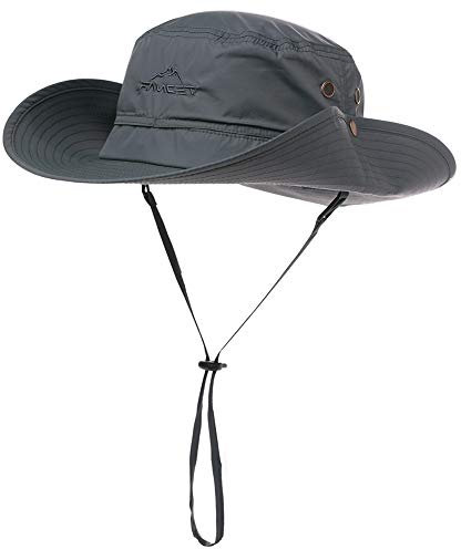 Mens Sun Hat Wide Brim UPF 50+ Waterproof Safari Hat Bush Boonie Hats for Walking Trekking Fishing Camping Hiking Sailing Folding Adjustable Breathable Grey XL/XXL
