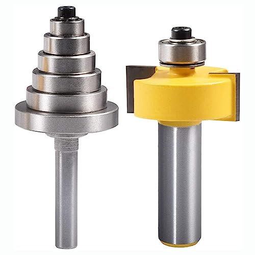 Bestgle 1/2 Shank Rabbet Router Bits with 6 Bearings Set for Woodworking Milling Slotting Cutter Multiple Depths 1/8, 1/4, 5/16, 3/8, 7/16, 1/2