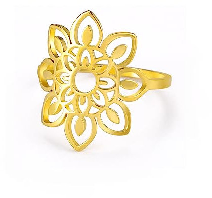 Kkjoy Bague Fleur de Lotus en Acier Inoxydable - Huit Pétales, Promesse, Bijoux Cadeau pour Femme et Fille