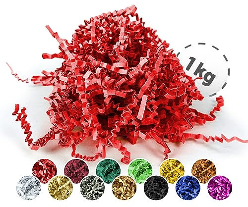 Verpackungswelt Füllmaterial 1 kg | Geschreddertes Papier für Geschenkboxen & Pakete | Made in Germany | Dekoration & Schutz | Verpackungsmaterial & Zubehör zum Geschenke einpacken | Rot