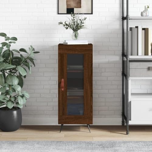 Higsose Sideboard 34,5x34x90cm Braun Eichen-Optik Holzwerkstoff,Metall,Glas Badezimmer Schrank Vorratsschrank Fernsehschrank Küchenschränke Schuhregal Schmal Wohnzimmer Möbel Allzweckschrank