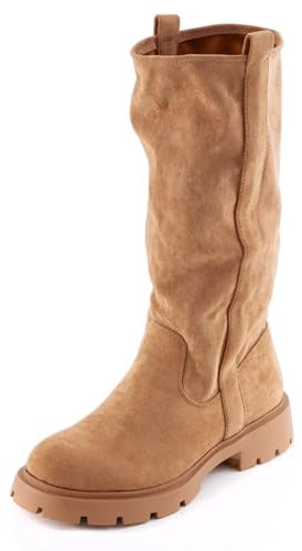 Toocool Stivali donna biker scamosciati gambale morbido carrarmato GR-6611 [38,camel]