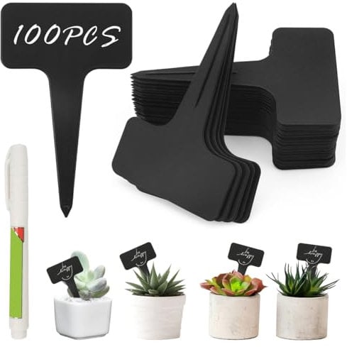 100 Piezas Etiquetas Plantas Plástico,Etiquetas De Plantas,10x6cm Marcadores para Plantas,Marcadores De Planta En Forma De T,Etiquetas Semilleros con Blanco Rotulador,para Semillas,Flores,Verduras