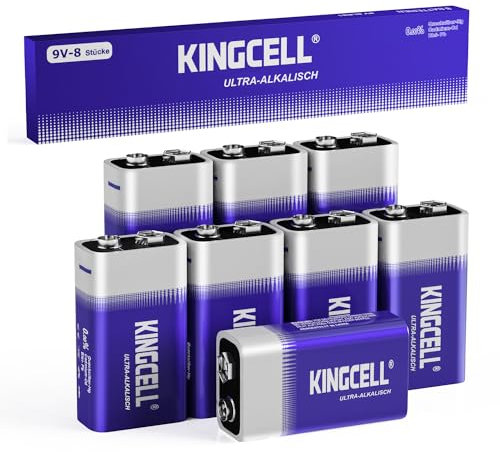 KINGCELL 9V Batteries 8 Pack, Alkaline Hight Performance 9 Volt Battery with 7-Year Shelf Life,Long-Lasting Power 9v Battery for Smoke Detector and Household、Office Devices