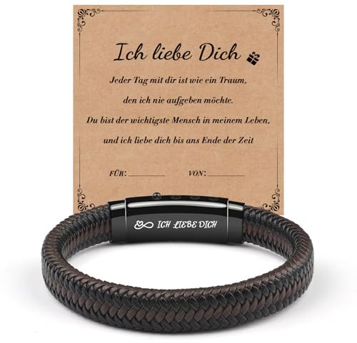 CheersLife Geschenke Für Männer - Lederarmband Herren, Ich Liebe Dich Geschenk Für Ihn, Partner Geschenk Für Ehemann Mann, Valentinstag