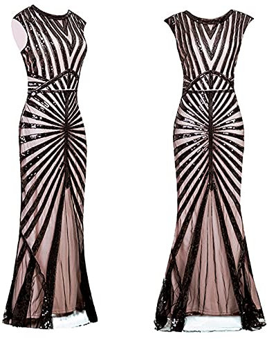 1920er Kleider Damen mit 20er Jahre Accessoires, Charleston Kleid Perfektes Faschingskostüm, Fransen Kleid V-Ausschnitt Pailletten Perlen Fransen Kleid, Damen Abendkleider Elegant Glitzer Partykleid