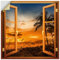ARTland Wanddeko Wandtattoo selbstklebende Vinylfolie 50x50 cm Fensterbilder Fenster Paradies Meer Strand Gräser Palme Sonnenuntergang Florida U5CC