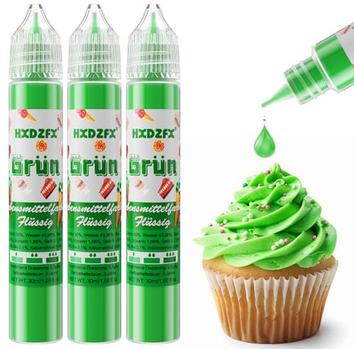Lebensmittelfarbe - Lebensmittelfarbe Flüssig, Hochkonzentrierte Food Coloring, Flüssige Lebensmittel Farben für Backen, Tortendeko, Kekse, Macaron, Ostereier, Teig - 3 × 30ml (Grün)