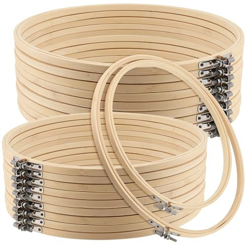 DAKFOOK 20 Stück Bambus Stickrahmen, Kreuzstichrahmen, Stickrahmen Holz, Kreuzstich Rahmen Rund für Handarbeiten, Kreuzstich und Stickprojekte, 25 cm, 30 cm