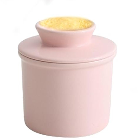 Mantequera cubierta – Tarro de mantequilla de cerámica, caja cilíndrica de queso | Tanque de aceite amarillo de cerámica de 350 ml con tapa, tarro de almacenamiento sellado al agua para hornear queso