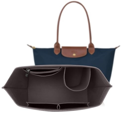 ZOLGINAH Taschen Organizer für Longchamp Le Pliage, Handtaschen Organizer aus Filz, mit Multifunktionalen Taschen Großes Fassungsvermögen Dunkelgrau L