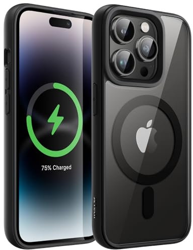 JETech Magnetic Case for iPhone 14 Pro Max 6.7-Inch Compatible with MagSafe, Shockproof Phone Bumper Cover, Solid Color Matte TPU Frame, Anti-Scratch Clear Back (Space Black)
