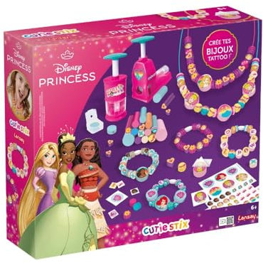 Lansay - Cutie Stix - Set Princesas Disney - Kit de creación de Pulseras - CREA Cuentas con palitos Blandos - Recorta y Personaliza Tus Joyas - Ocio Creativo - A Partir de 6 años