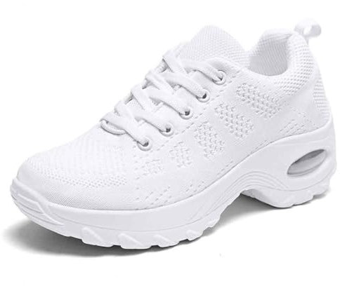 LJFIWY Damen-Tanz-Sneaker, Jazzschuhe, Mesh, Weiß, Größe 38 EU, Unisex, Komfort, Sport, Aerobic, Zumba, Flat Heel, Schnürung, Low-Top, Runde Form, Tanz, Modern, Schuhe